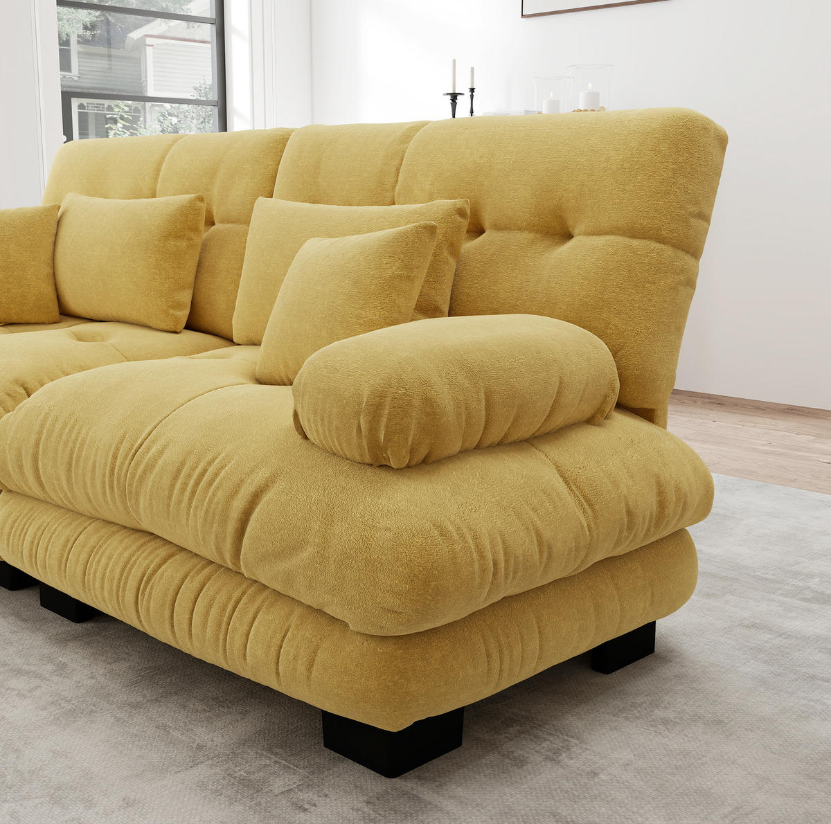SOFA modular Chenille Yellow mit 4 Kissen - Gelb, Kunststoff (77/81/220cm) - Meubliv