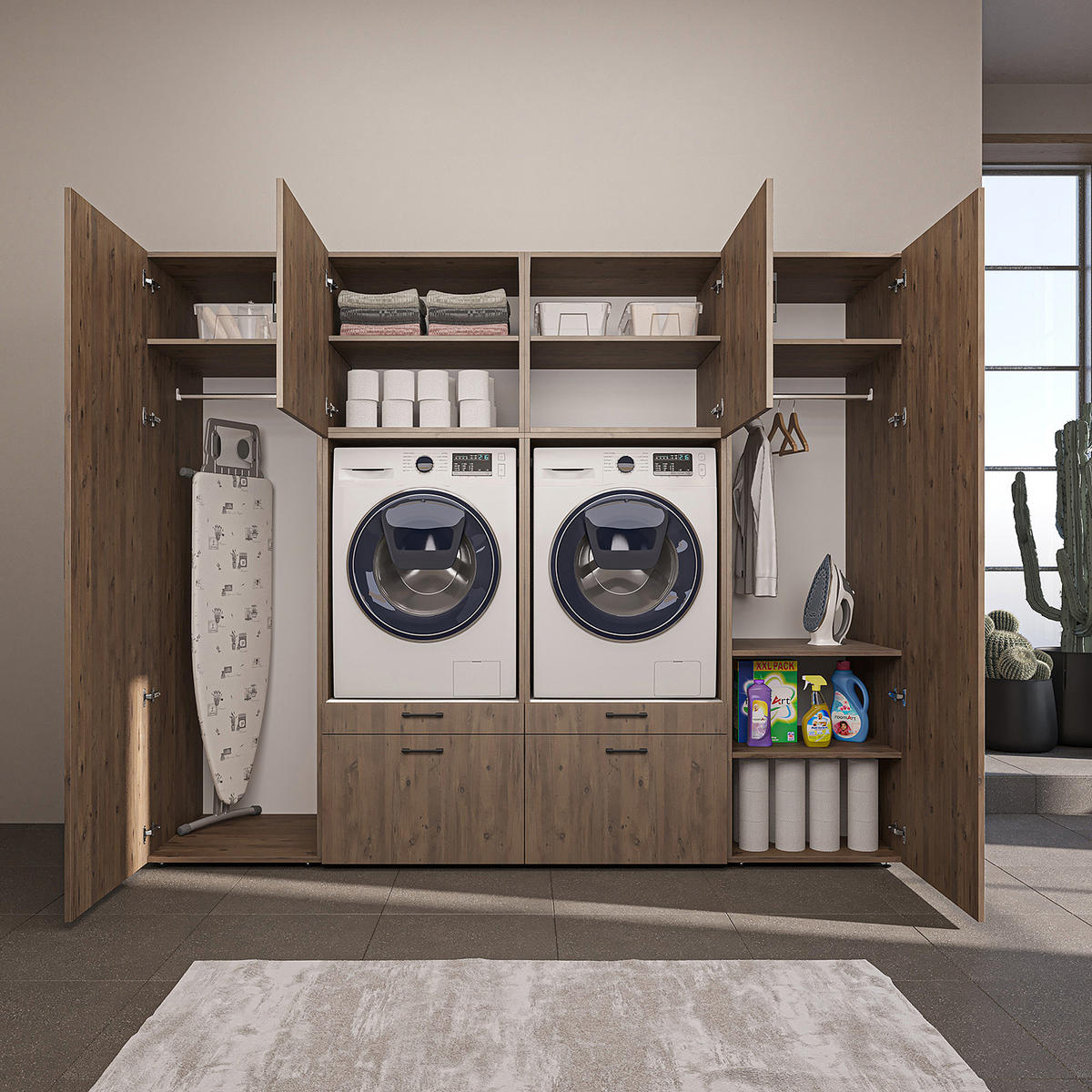 WASCHMASCHINENSCHRANK Serie 2 254cm Breit, 205cm Hoch - Eichefarben, Holzwerkstoff (254/205/67cm)