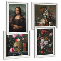 BILDER SET 4er Set - 50x50 cm & 40x60 cm Weißer Rahmen - Vintage Blumen Totenkopf Mona Lisa - Weiß, Kunststoff (50/50cm) - TULUP
