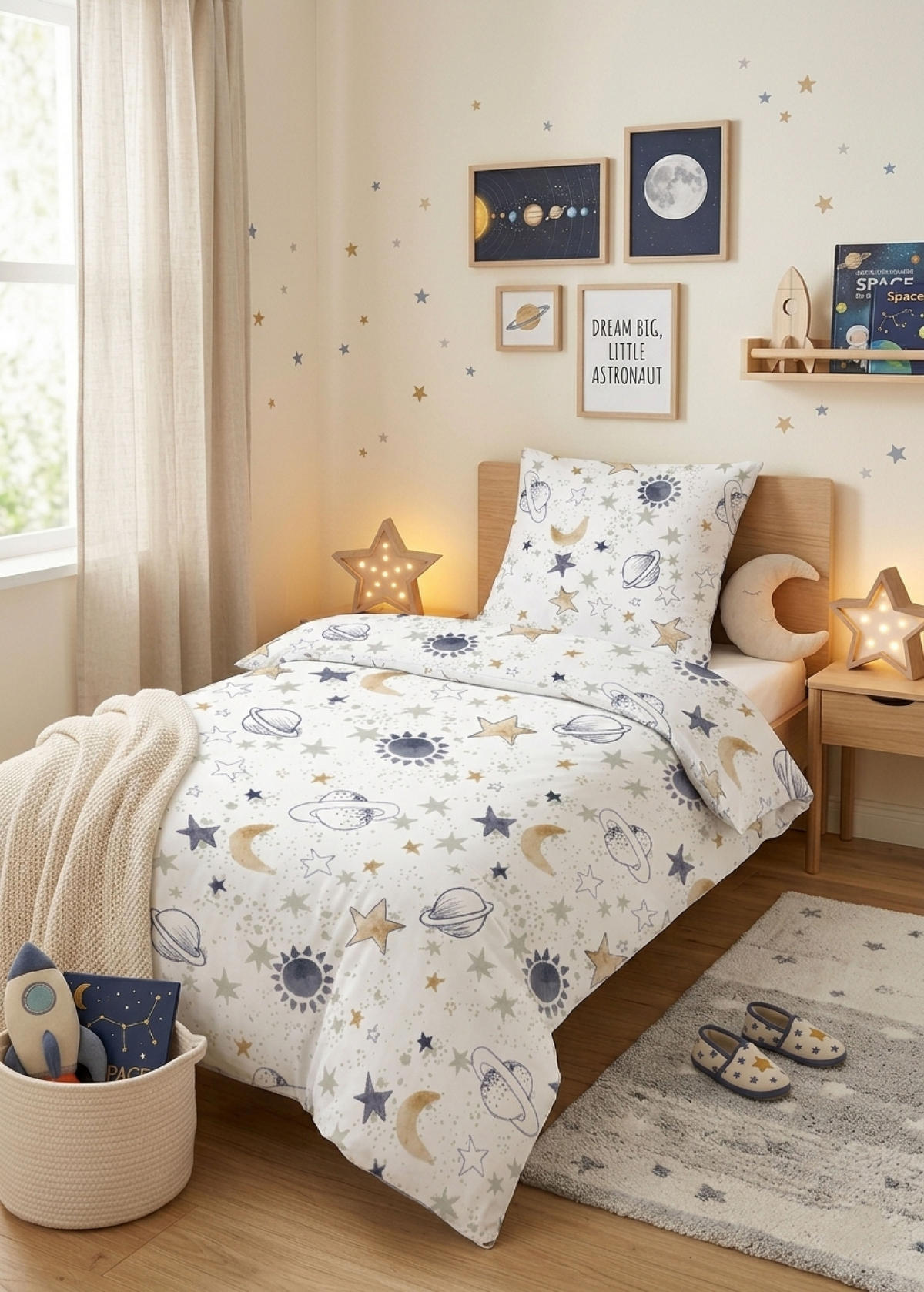 BETTWÄSCHE-GARNITUR Premium Biber Universum weiss, 135x200 cm + 80x80 cm - Weiß, Textil (135/200cm) - biberna