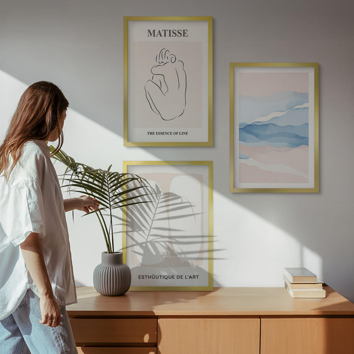 BILDER SET 3er Set - 40x60 cm Goldrahmen - Matisses abstrakte Formen - Goldfarben, Kunststoff (40/60cm) - TULUP