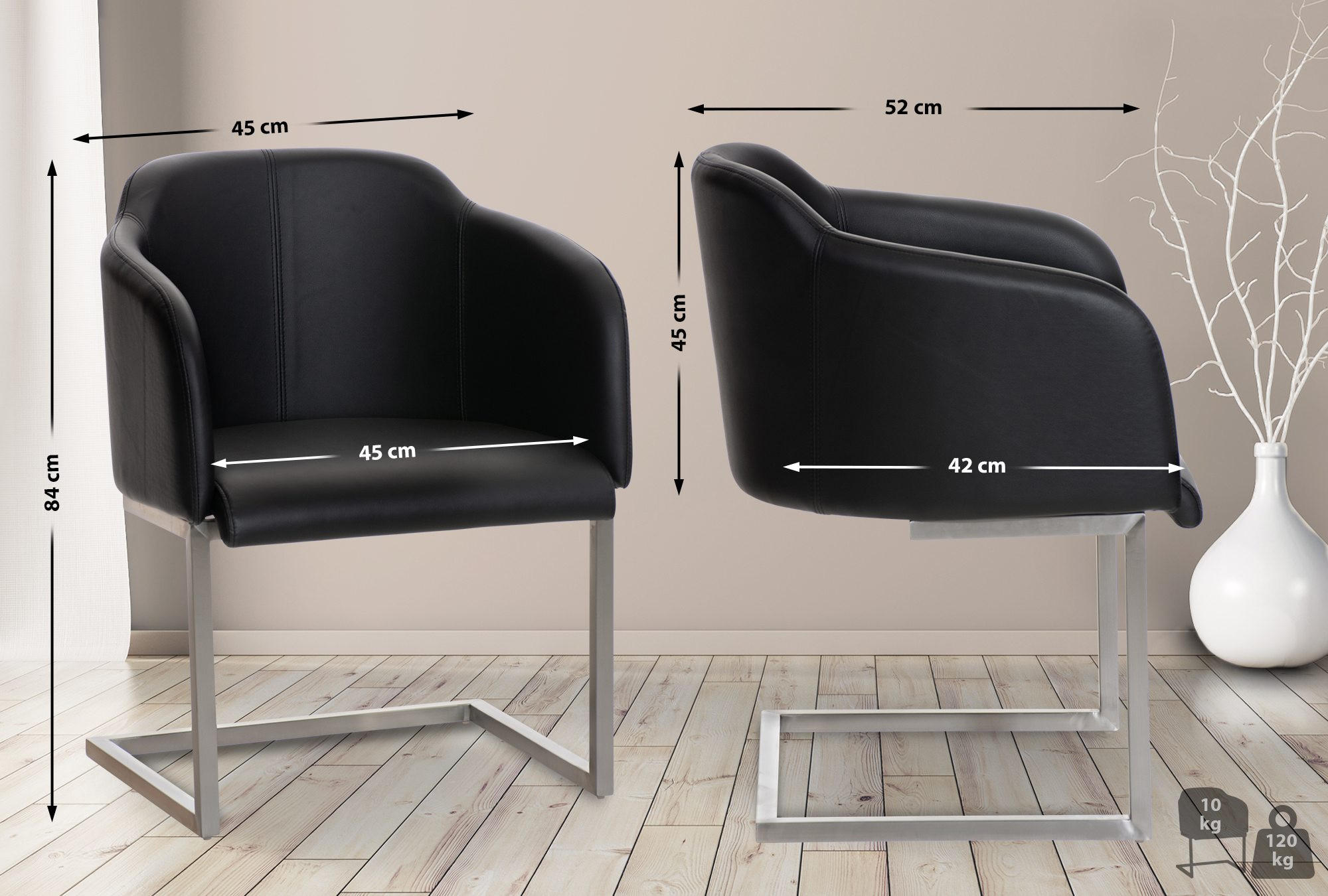 Thumbnail - CLP Schwingstuhl, Schwarz, Textil, 45x84x52 cm, Esszimmer, Stühle, Esszimmerstühle, Schwingstühle