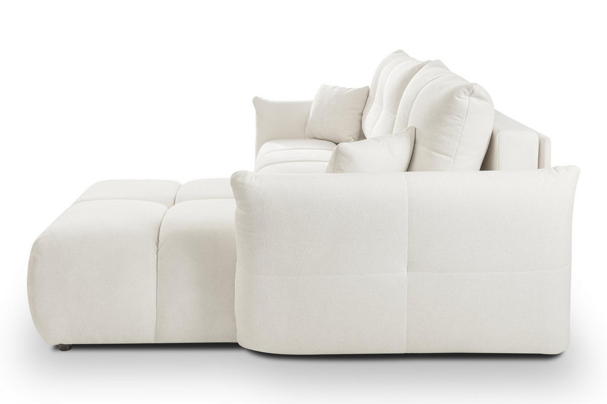 ECKSOFA MODA S Creme Geflochtener Stoff mit Schlaffunktion - Creme, Holz (257/177cm) - MASSENO