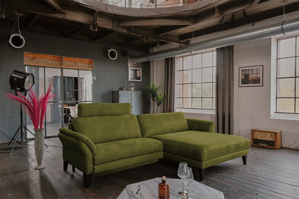 ECKSOFA MIT MOTORISCHER RELAXFUNKTION MALTA Grün Webstoff - Schwarz/Grün, Buchenholz/Textil (302/175cm) - KAWOLA