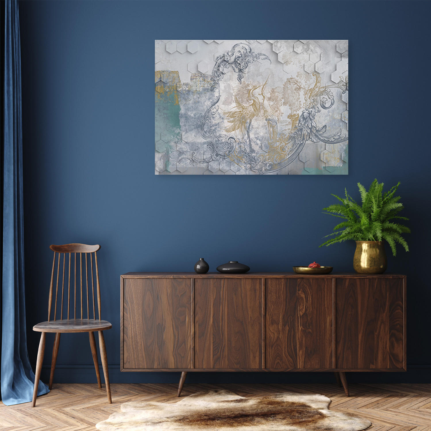 WANDBILD vögel auf einem hintergrund 3d - Blau, Textil (60/40cm) - Feeby