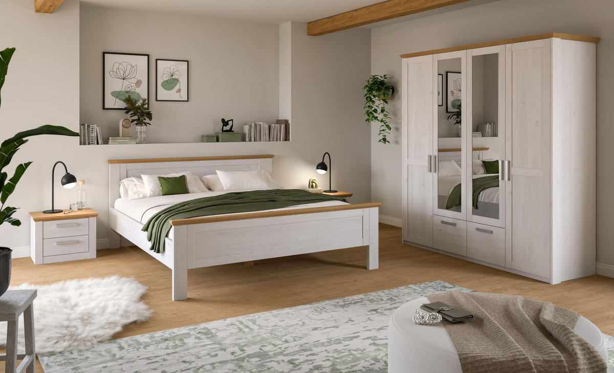 BETTANLAGE mit Kleiderschrank VERONA Bett (180 x 200cm) in Sibiu Lärche Nachbildung - Lärchefarben, Holzwerkstoff - Homes & Jones