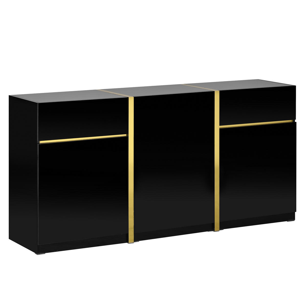 SIDEBOARD 160/40/78 cm mit 3 Türen, 2 Schubladen und verstellbaren Einlegeböden, Hochglanz MDF/PB, Schwarz - Schwarz, Holzwerkstoff (160/78/40cm) - Redom