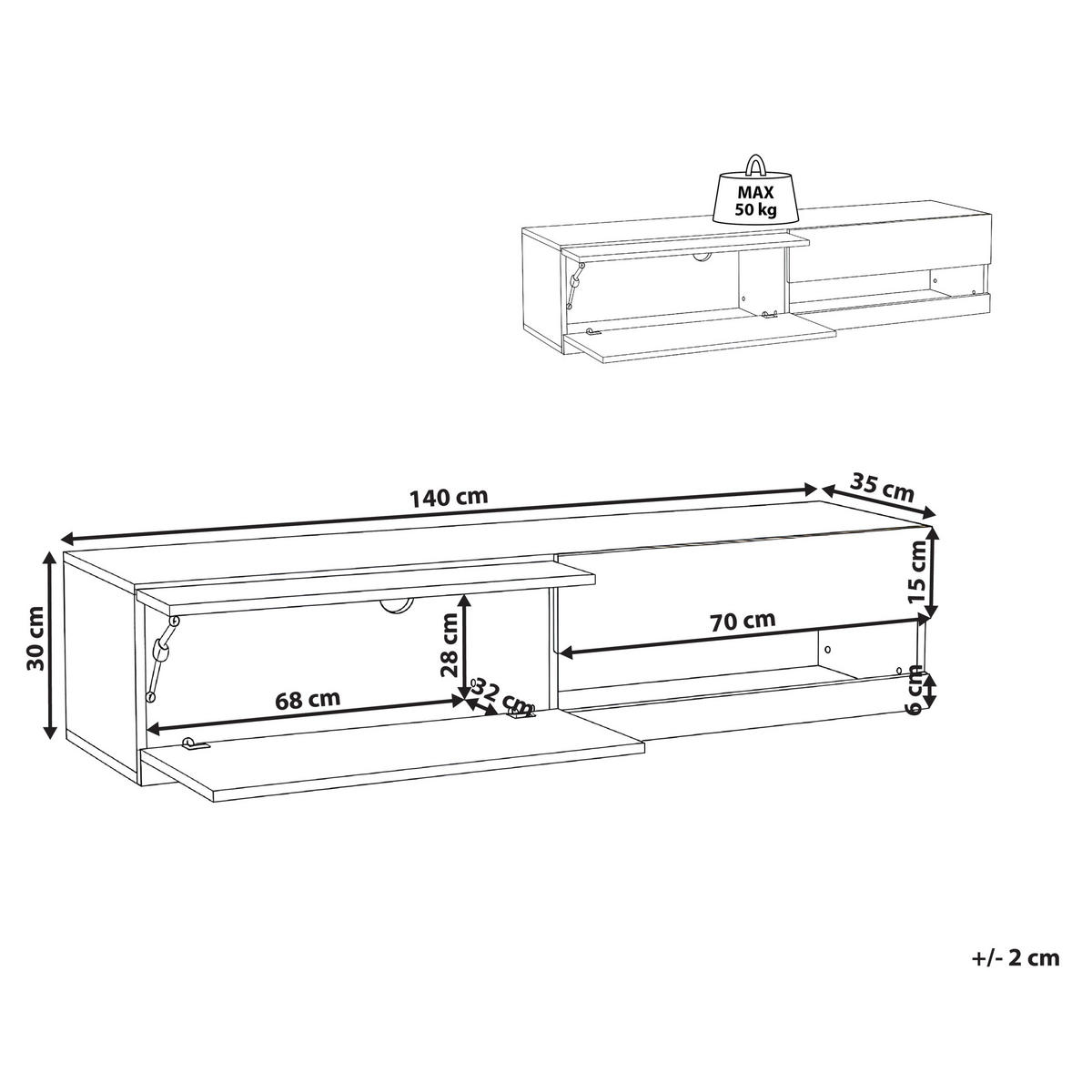 TV STOLEK s LED osvětlením Bílý Edmonton - bílá, kompozitní dřevo (140/30/35cm) - Beliani