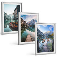 BILDER SET 3er Set - 40x60 cm Silberner Rahmen - See Berge Holzboote - Silberfarben, Kunststoff (40/60cm) - TULUP