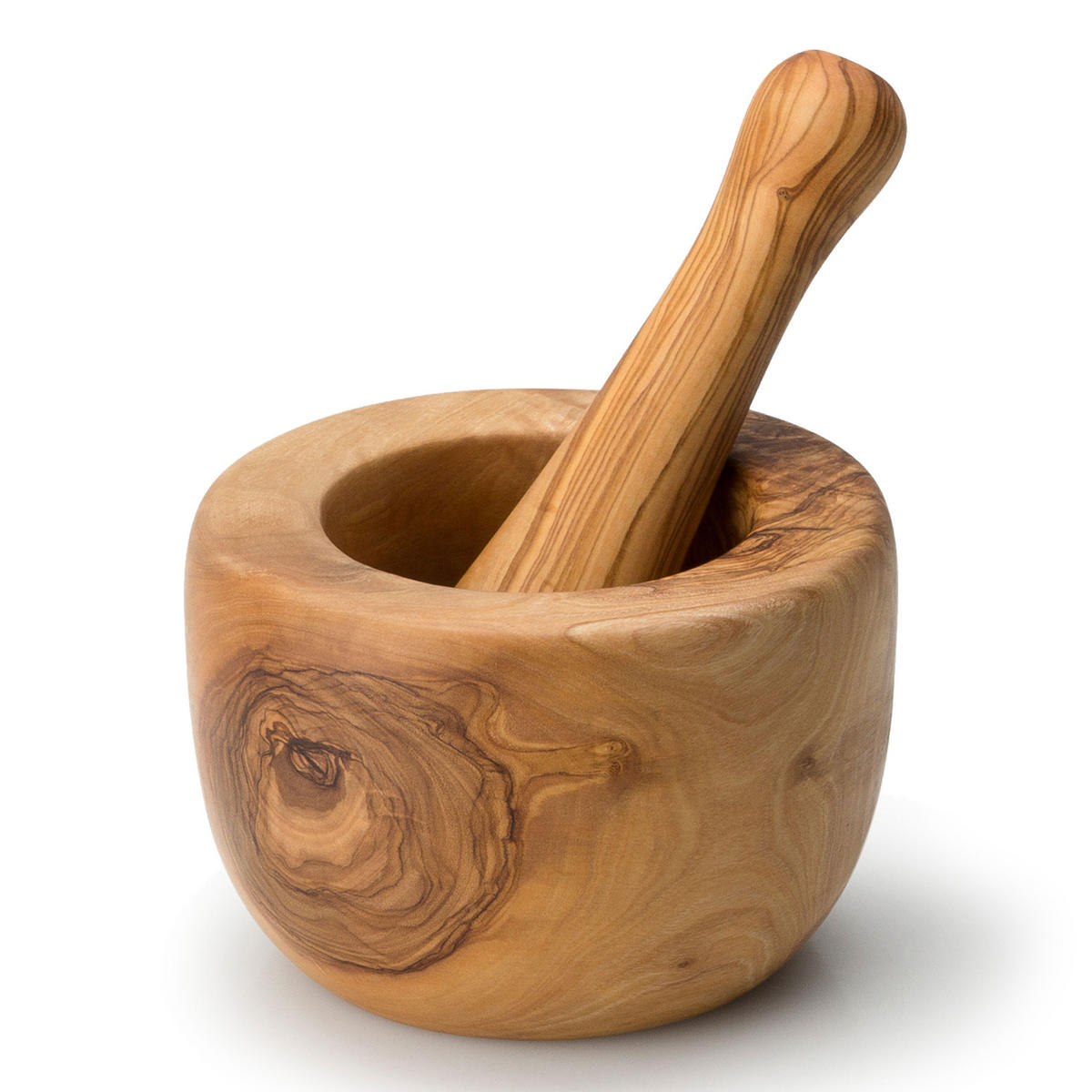 MÖRSER mit Stößel, Olivenholz, L 14 cm - Braun, Holz (15/14/15cm) - Continenta