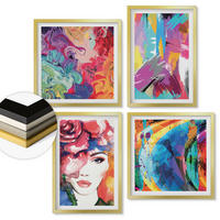 WANDBILDER 4er Set - 50x50 cm & 40x60 cm Goldrahmen - Farbenfrohes abstraktes Porträt - Goldfarben, Kunststoff (50/50cm) - ArtPrintCave