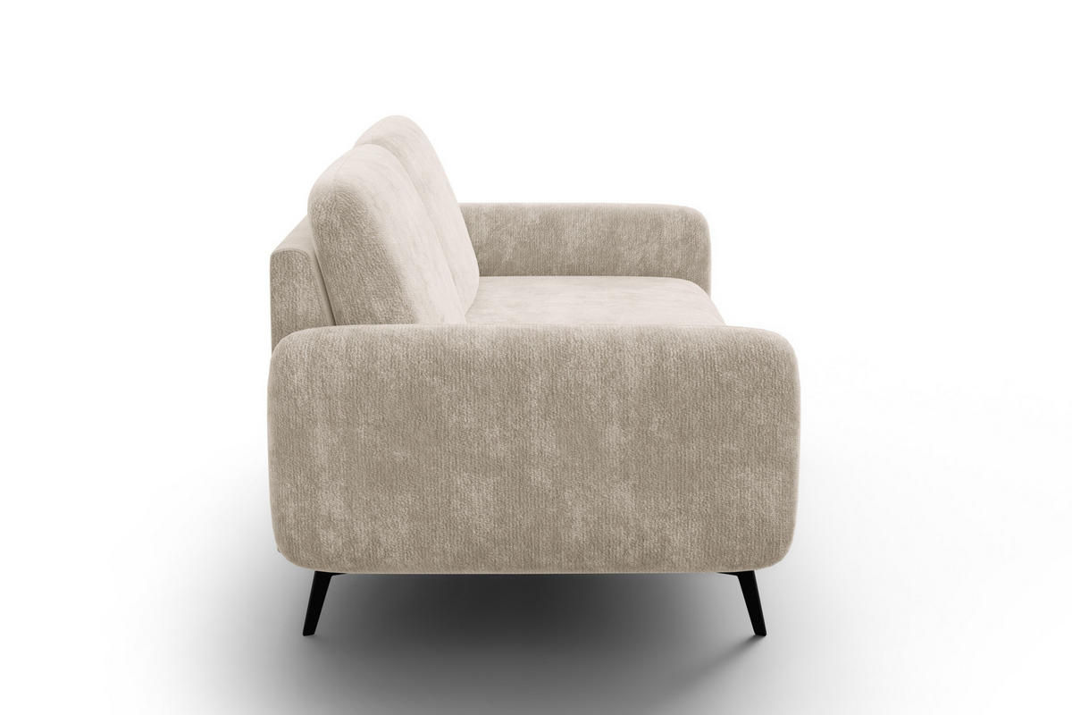 SOFA FEBE 3-Sitzer, cremefarbener Chenille-Stoff - Creme/Schwarz, Holz/Textil (190/82/96cm) - Wozimo