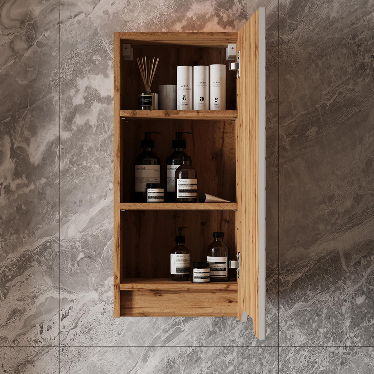 BADSCHRANK Lotta Eiche/Weiß mit Kachelstruktur 20 x 72.6 cm - Eichefarben/Weiß, Holzwerkstoff (20/72.6/33cm) - Vicco