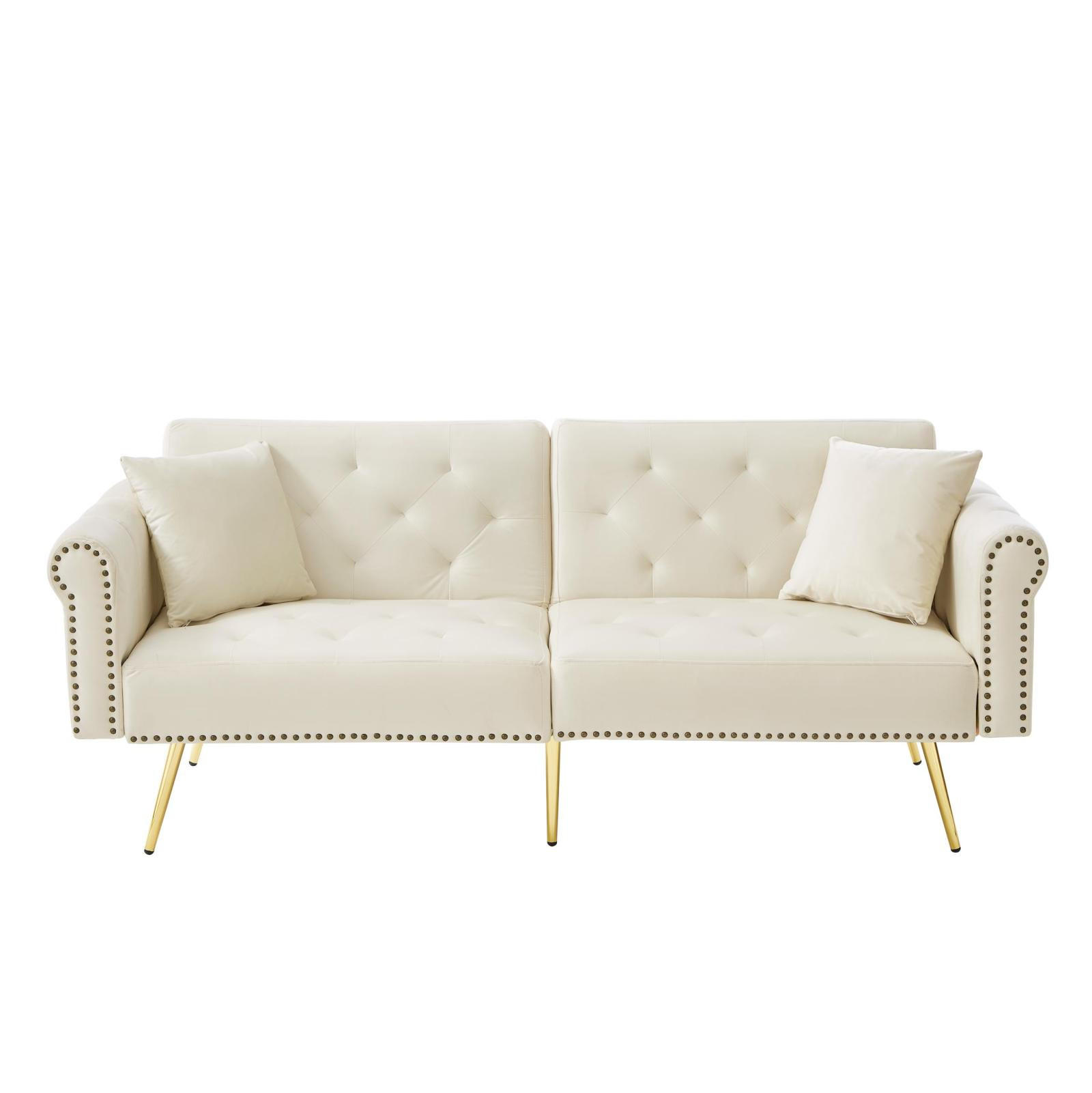 SCHLAFSOFA 2-Sitzer mit Samtbezug und Rückenlehne - Beige, Kunststoff (173/70/75cm)