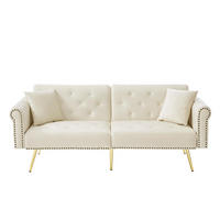 SCHLAFSOFA 2-Sitzer mit Samtbezug und Rückenlehne - Beige, Kunststoff (173/70/75cm)