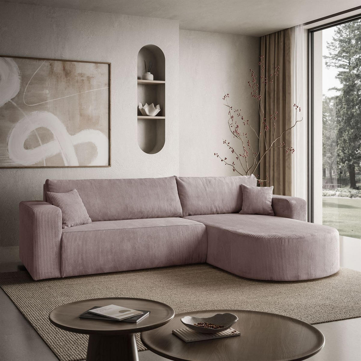 ECKSOFA SOPRANO mit Schlafunktion und Stauraum POSO 27 - Rosa, Textil (271/175cm) - Lookway