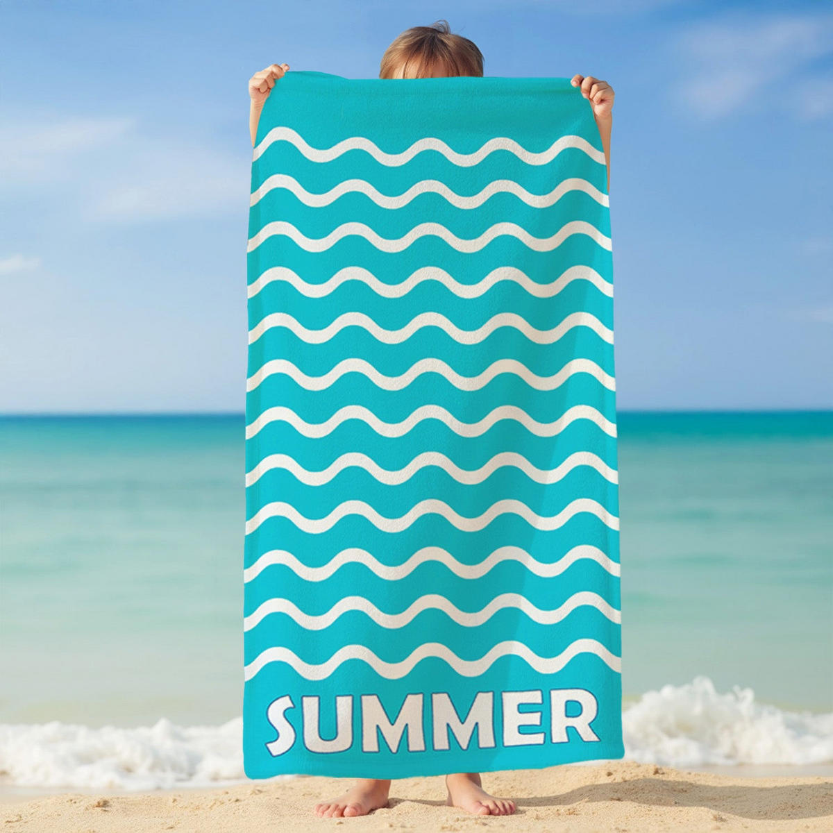 STRANDTUCH Mikrofaser Blau 75x150 220g/m² - Vague-Pop - Blau, Textil (150/75cm) - LE COMPTOIR DE LA PLAGE