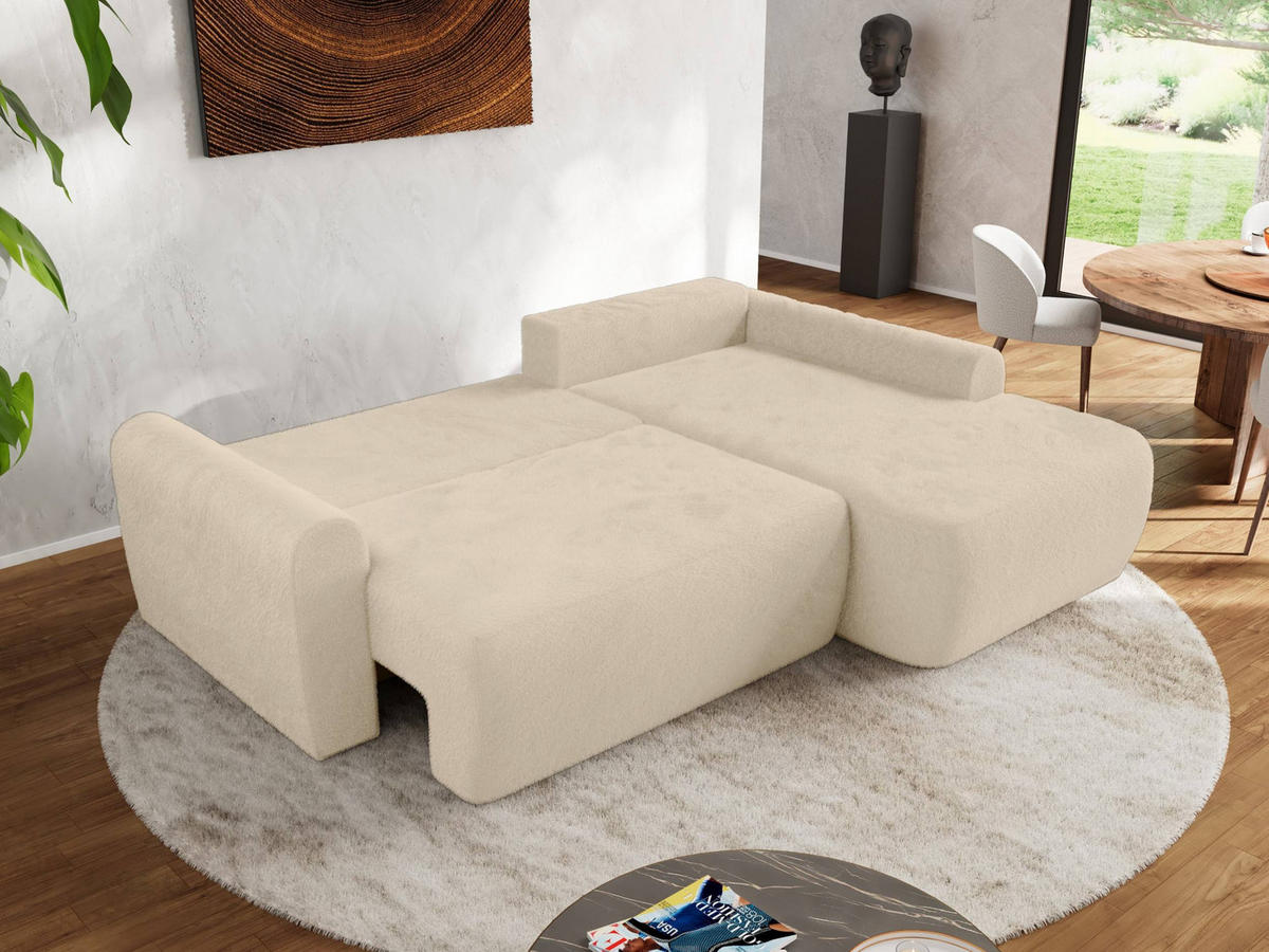 ECKSCHLAFSOFA CUBO L Creme Plüsch - rechts - Creme/Schwarz, Kunststoff/Textil (187/273cm) - MKS