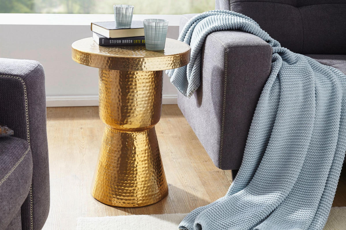 BEISTELLTISCH Aluminium Hammerschlag Orientalisch ENNS, Gold 43x43x59 cm - Goldfarben, Metall (43/43/59cm) - KADIMA DESIGN