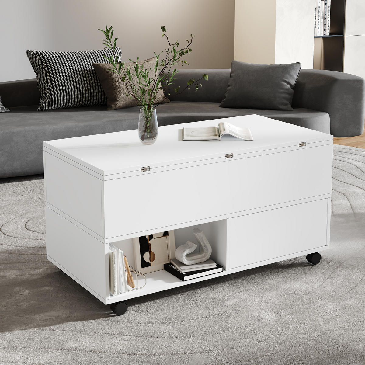 COUCHTISCH höhenverstellbar Weiß 100/50/52 cm - Weiß, Holzwerkstoff (100/50/52cm)