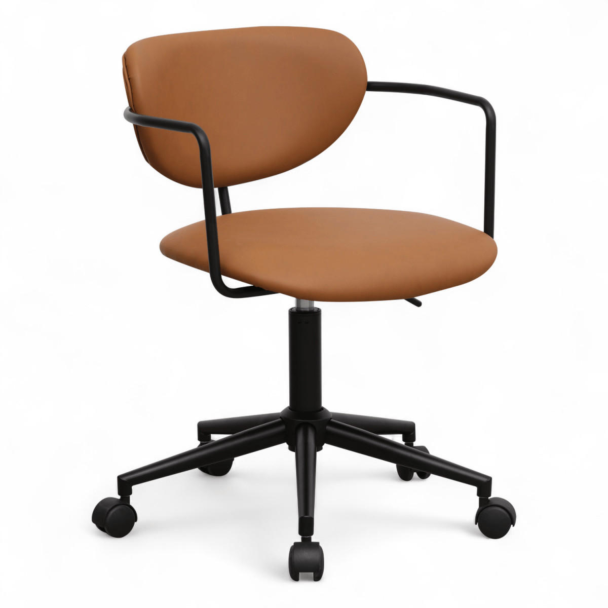 DREHSTUHL höhenverstellbar in Kunstleder Cognacbraun - Schwarz/Braun, Textil/Metall (54/71/57cm) - Furnhouse