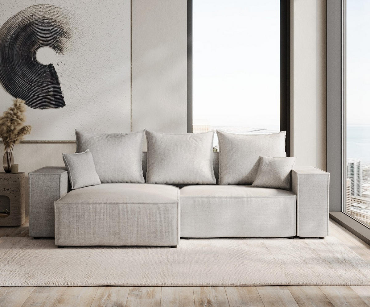 ROHOVÁ SEDAČKA SENSO, textil, Světle béžová - černá/světle šedá, dřevo/kompozitní dřevo (255/148cm) - AltaBeds