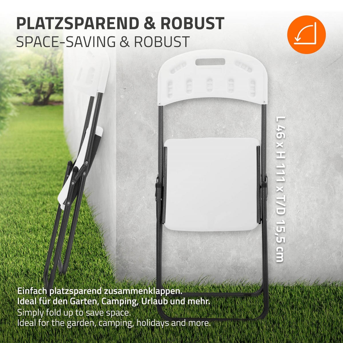 KLAPPSTUHL 4er Set Weiß Kunststoff Metall - Dunkelgrau, Metall (54.5/85.5/46cm) - ECD-Germany