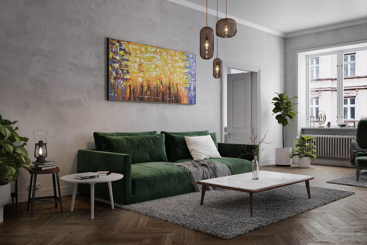 ÖLGEMÄLDE XXL Gelb 200/100 cm - Gelb/Weiß, Holz/Textil (6.68/100cm) - KUNSTLOFT