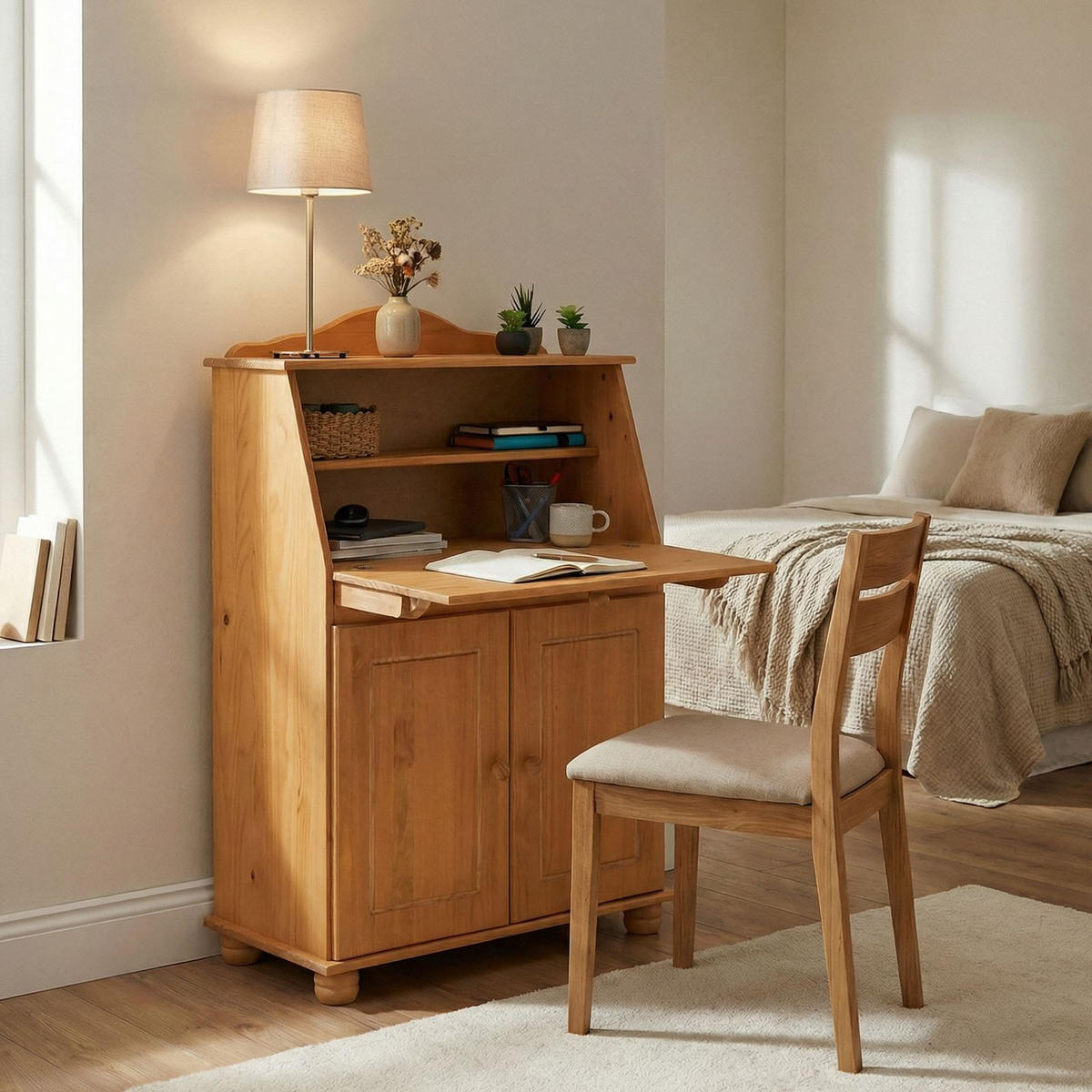 SEKRETÄR DAVID gebeizt/gewachst - Kieferfarben, Holz (38/82/117cm) - IDIMEX