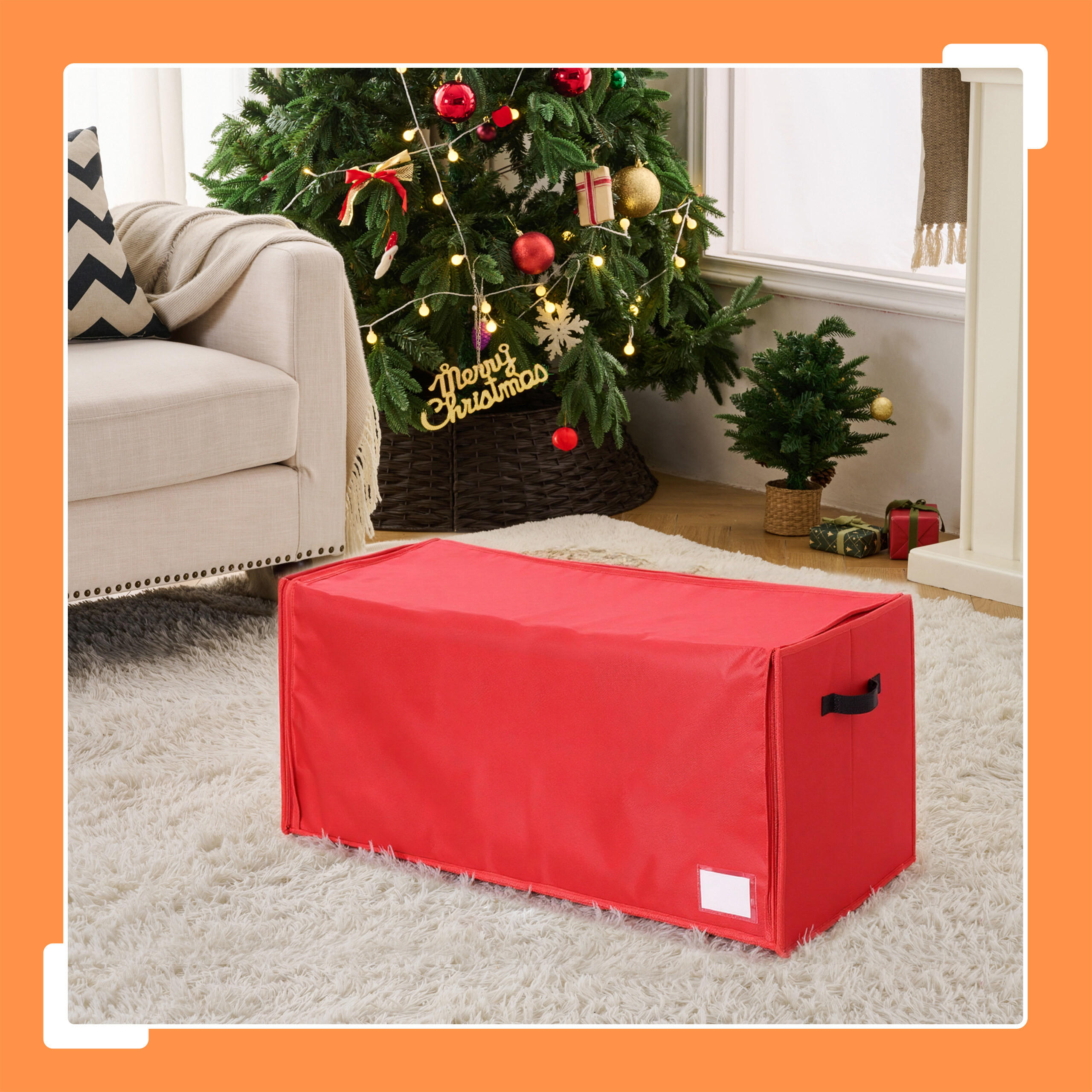 WEIHNACHTSKUGEL-AUFBEWAHRUNGSBOX - Rot, Wellpappe/Textil (73/40/36.5cm) - Relaxdays