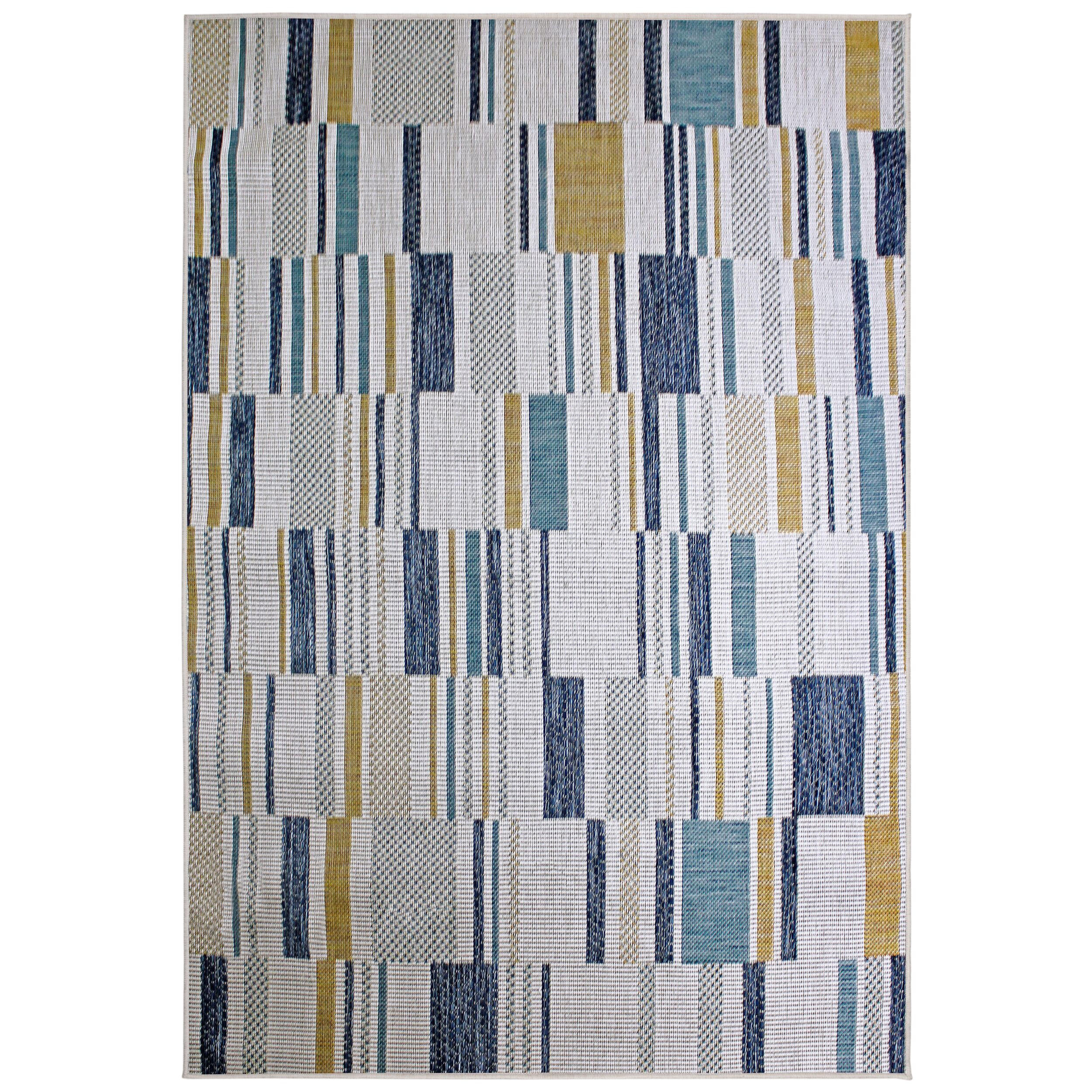 TEPPICH Outdoor Geometrische Muster, Terrasse schmutzabweisend Blau-Gelb Rechteckig 200x290 - Blau, Textil (200/290cm) - KADIMA DESIGN