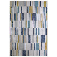 TEPPICH Outdoor Geometrische Muster, Terrasse schmutzabweisend Blau-Gelb Rechteckig 200x290 - Blau, Textil (200/290cm) - KADIMA DESIGN