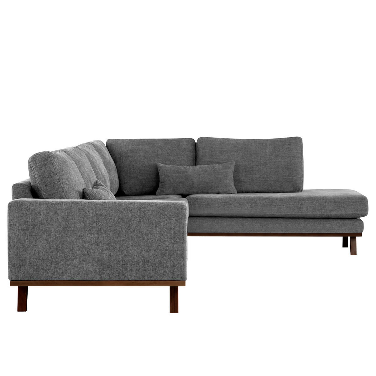 ECKSOFA mit Ottomane - Dunkelgrau/Buchefarben, Buchenholz/Textil (287/219cm) - home24