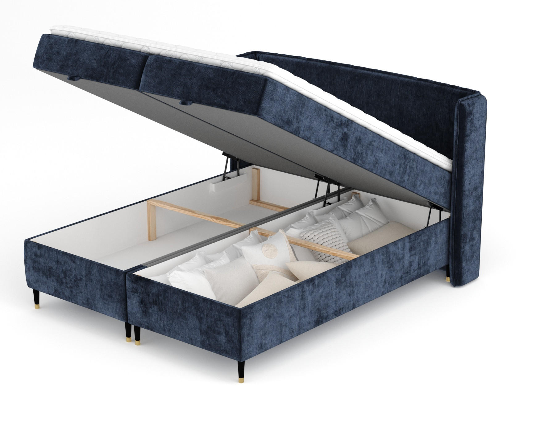 BOXBETT Monpelli Marineblau 200/200 cm mit Matratze und Topper - Schwarz/Dunkelblau, Holz/Holzwerkstoff (200/200cm) - Maison de Reve