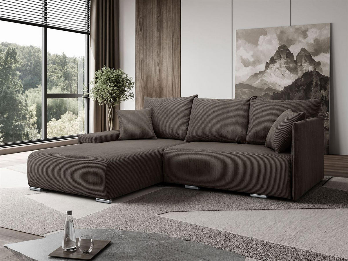 ECKSOFA LAVIO L mit Schlaffunktion und Bettzeugkasten Linke - Graubraun, Textil (246/188cm) - Lookway