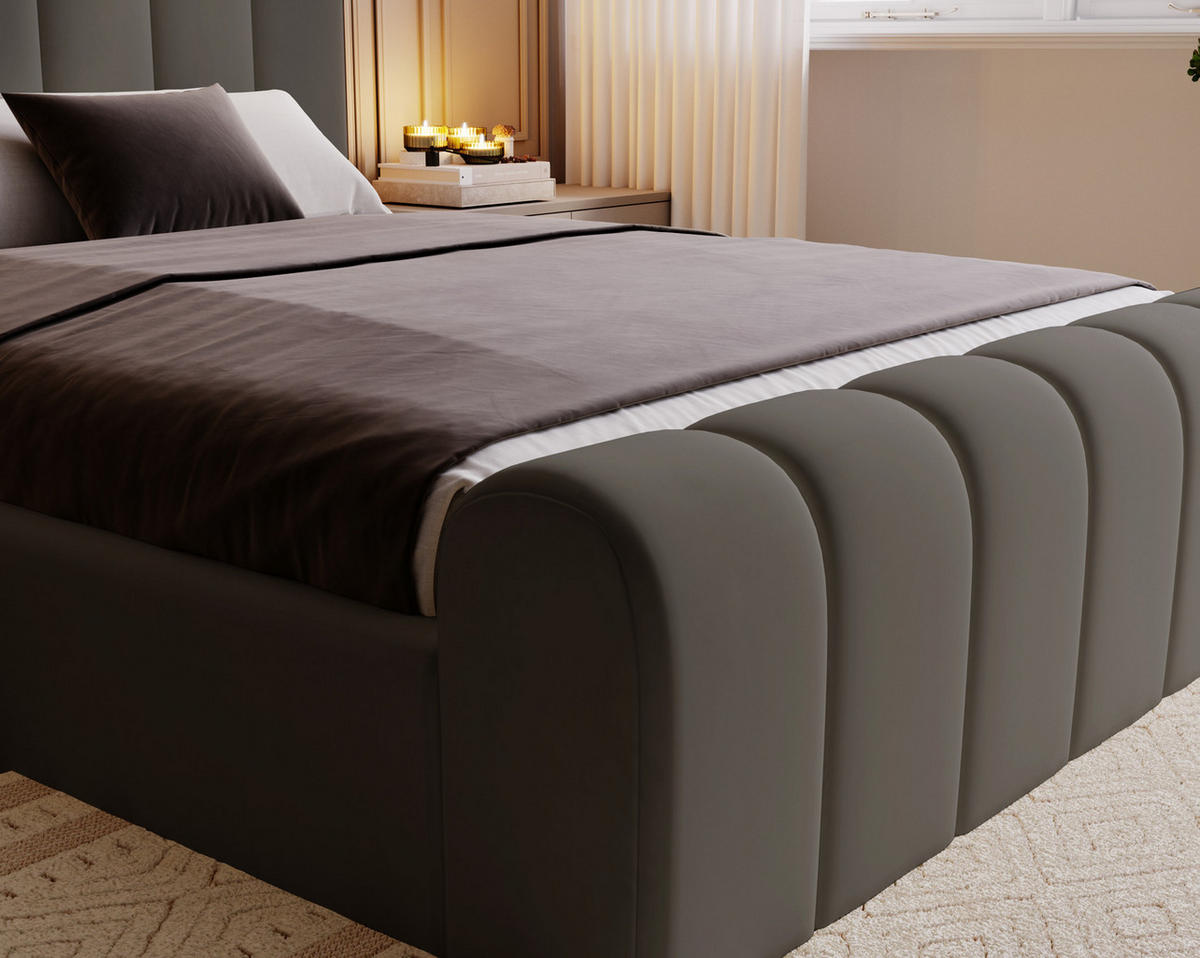 DOPPELBETT 180x200 Valetta mit Bettkasten, Velvet Dunkelgrau - Dunkelgrau, Holz/Textil (180/200cm) - Emporius