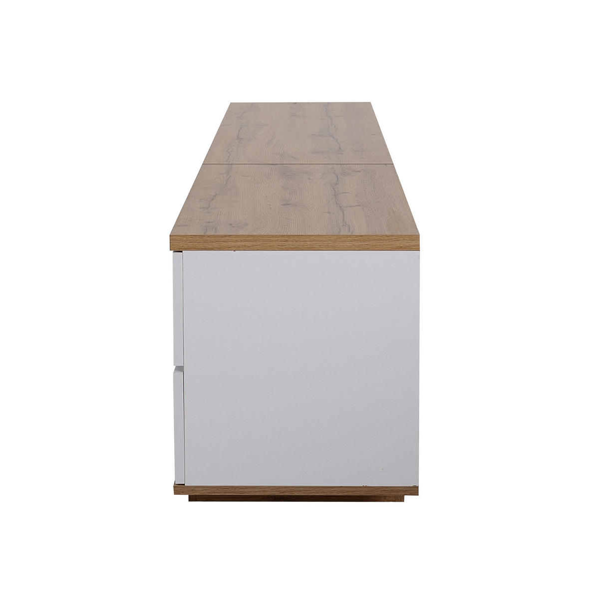 LOWBOARD in Weiß mit Holzmaserung, Farbblock-Design und Stauraum für Wohnzimmer, B180/T38/H46cm - Weiß, Holzwerkstoff/Metall (180/46/38cm) - STILVORA