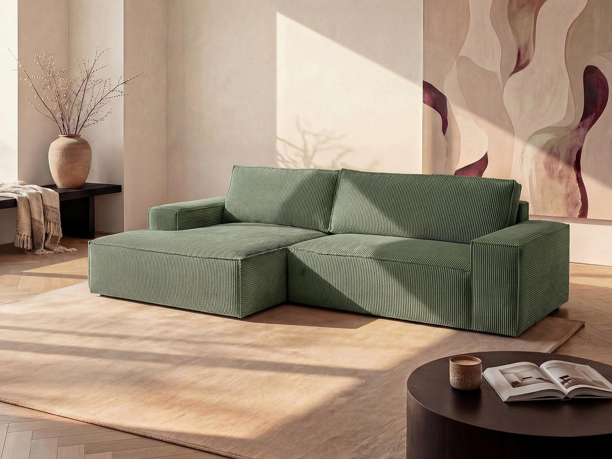 SCHLAFSOFA - 4 Personen-Sitzer - Samt, Stoff - Mandelgrün - - Grün, Textil (267/85/167cm) - Vente-Unique