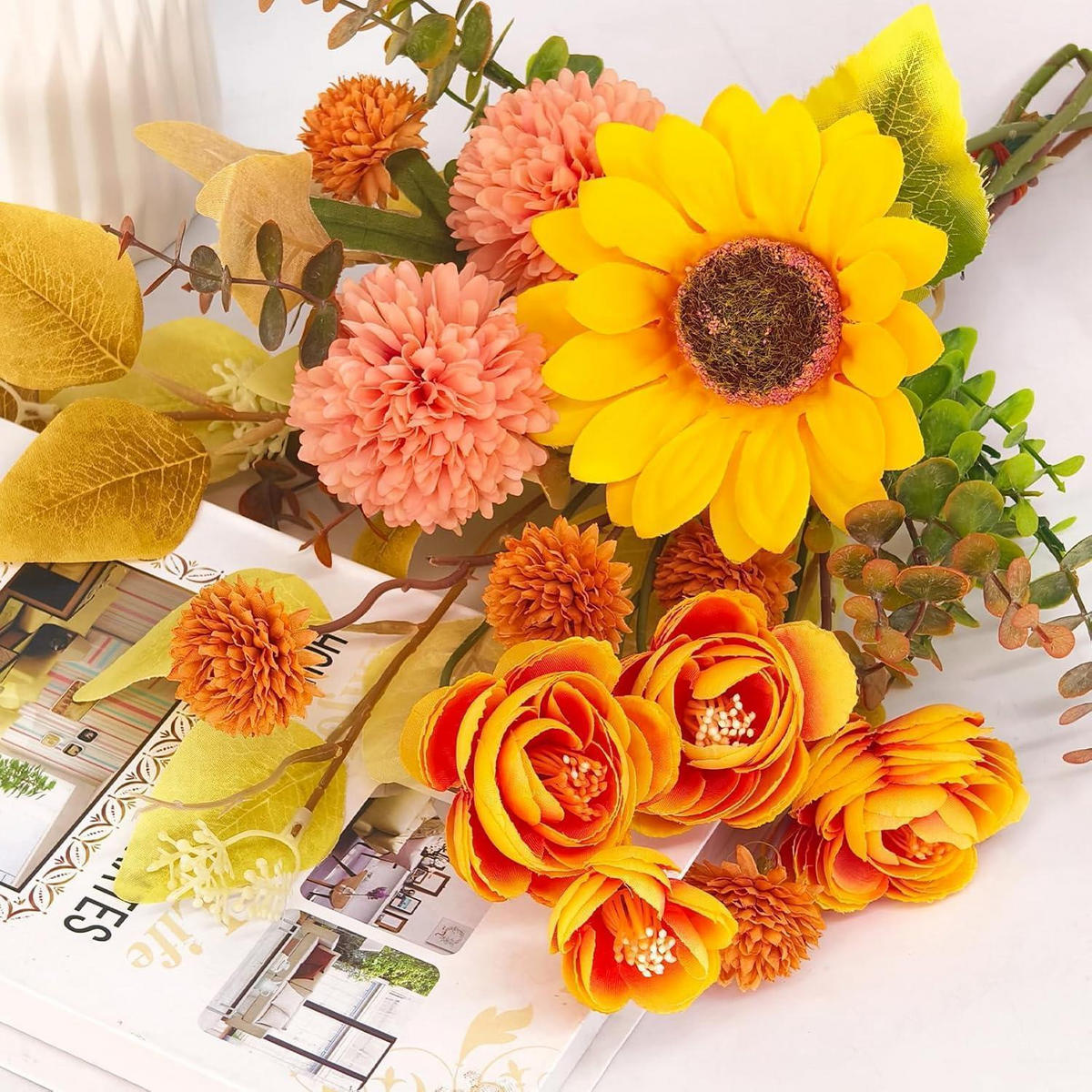KÜNSTLICHER Blumenstrauß Herbst 8 Stück 32 cm - Multicolor, Kunststoff (32cm)