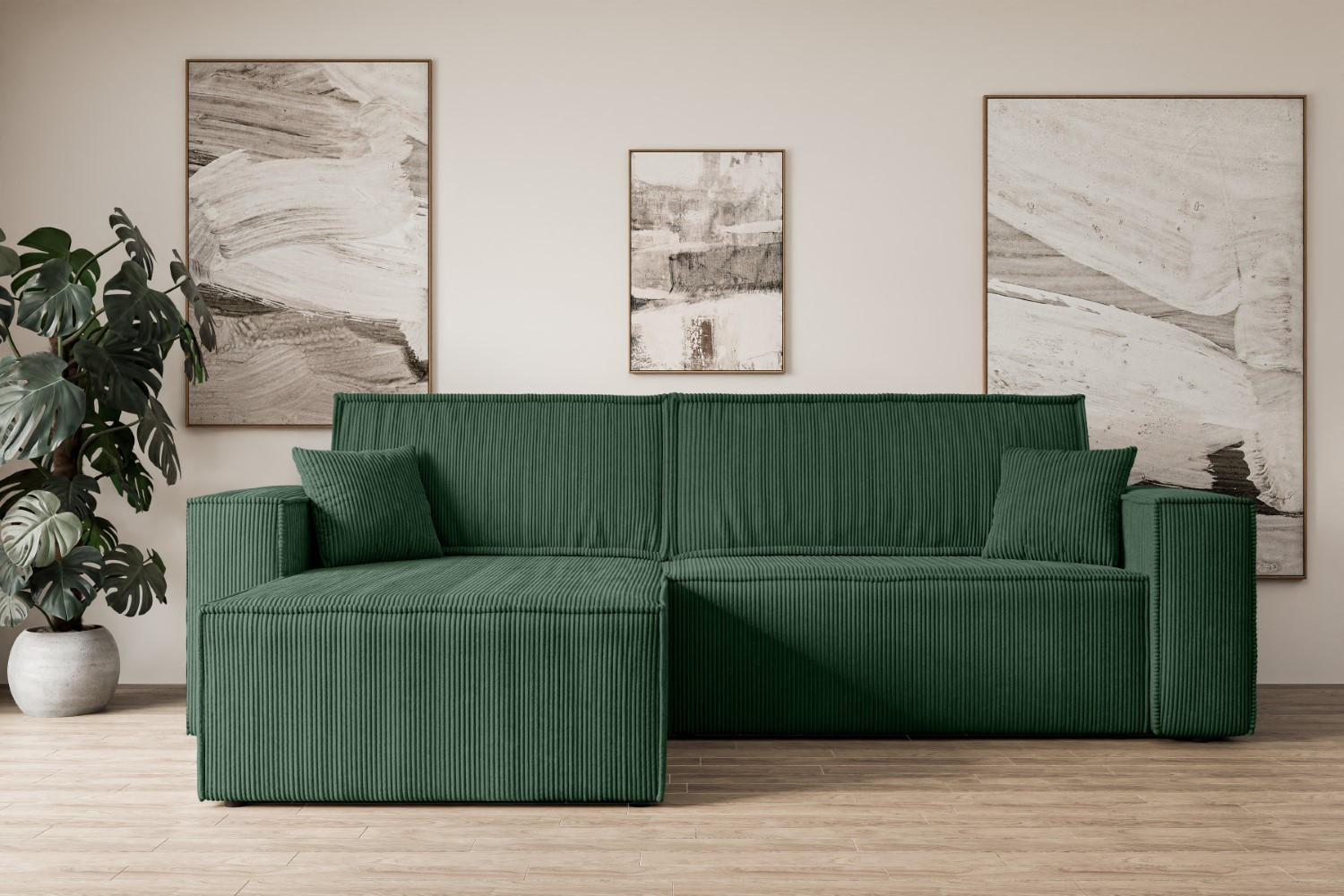 ECKSOFA mit Schlaffunktion und Bettkasten CELTIC-XL - 277x143x83 cm Grün Cord - Schwarz/Grün, Holzwerkstoff/Kunststoff (277/143cm) - ALTDECOR