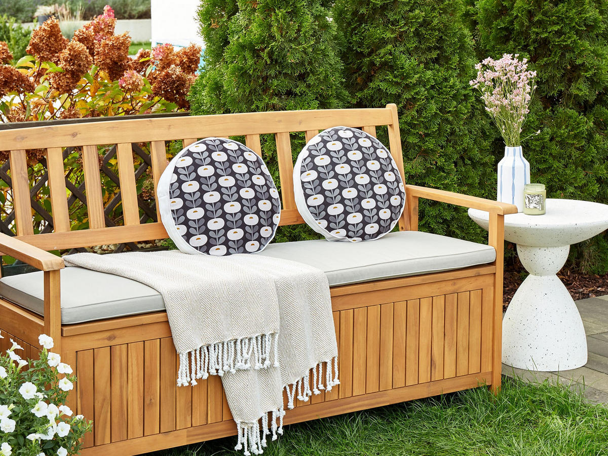 GARTENKISSEN 2er-Set Blumenmotiv grau/weiß 40 cm Valsorda - Hellgrau, Textil (40/40cm) - Beliani