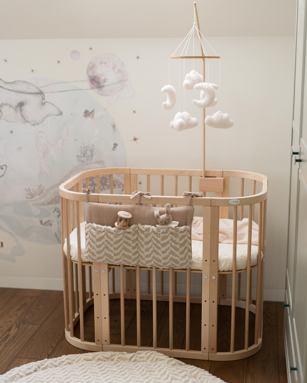 BABYBETT VINTAGE, 5in1 mit Matratze - Braun, Holz (65.5/92cm) - waldin