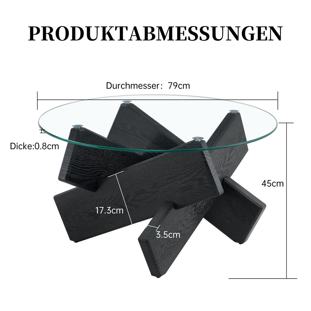 COUCHTISCH in Schwarz Wohnzimmertisch mit Kreativer kreuzförmiger Holzrahmen für Wohnzimmer, B79/T79/H45 cm - Transparent/Schwarz, Glas/Holzwerkstoff (79/79/45cm) - STILVORA