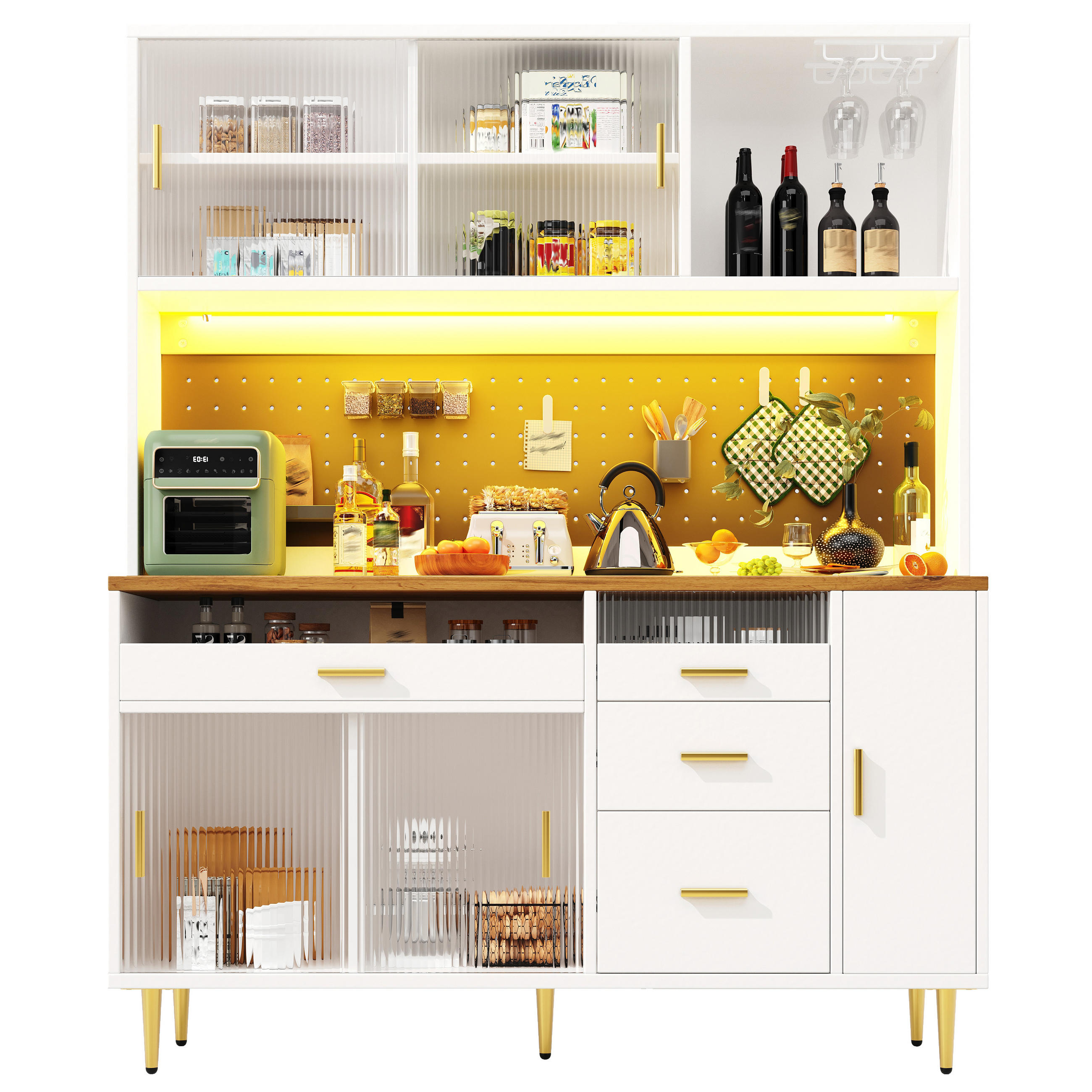 HOCHSCHRANK 145x39x171Cm LED Lochwandregal Weiß - Weiß, Glas (145/171/24cm) - FLIEKS
