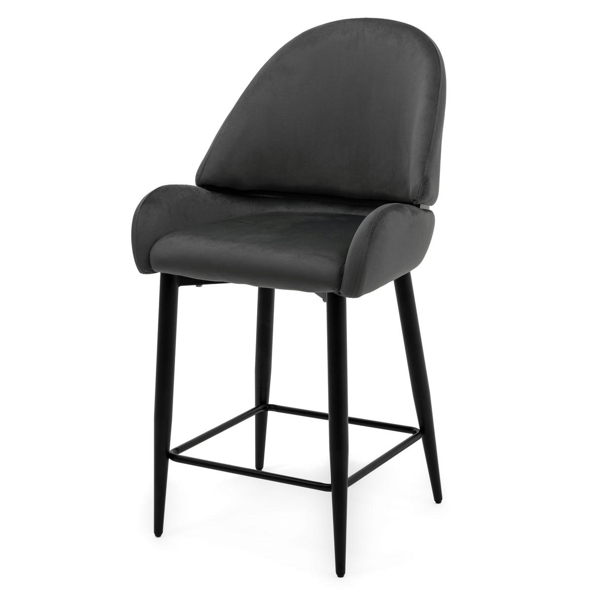 BARHOCKER BERGAMO gepolsterter mit Steppung - grau - Samt Velour - Schwarz/Grau, Textil/Metall (56/106/61cm) - NEW HOME