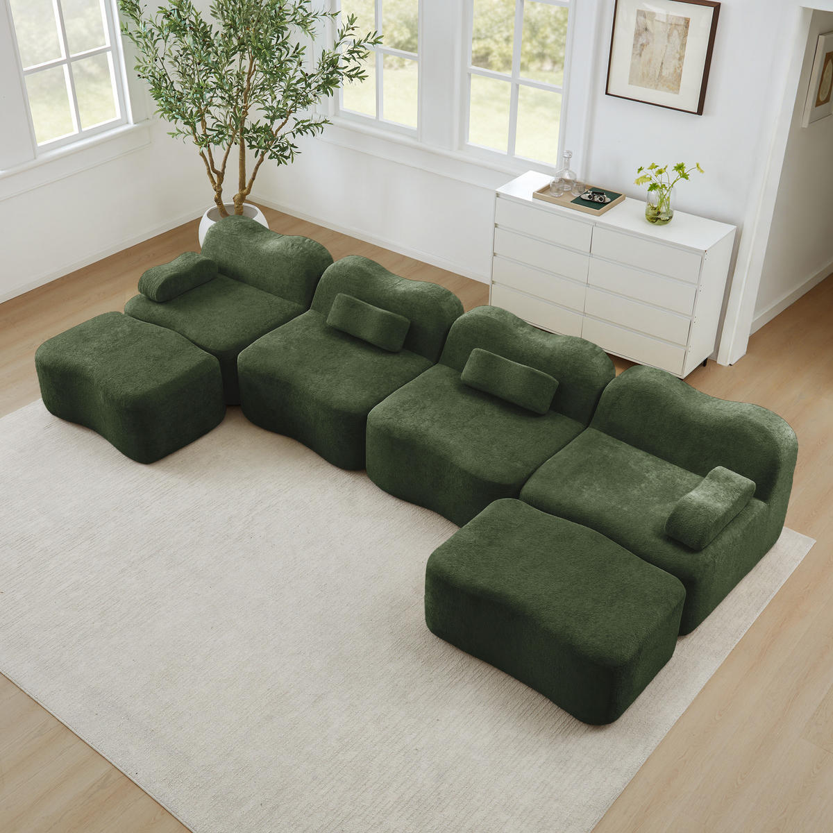 WOHNLANDSCHAFT DE-34348 4-Sitzer mit 2 Ottomans Grün - Grün, Textil (167/70/384cm) - ComfortXL