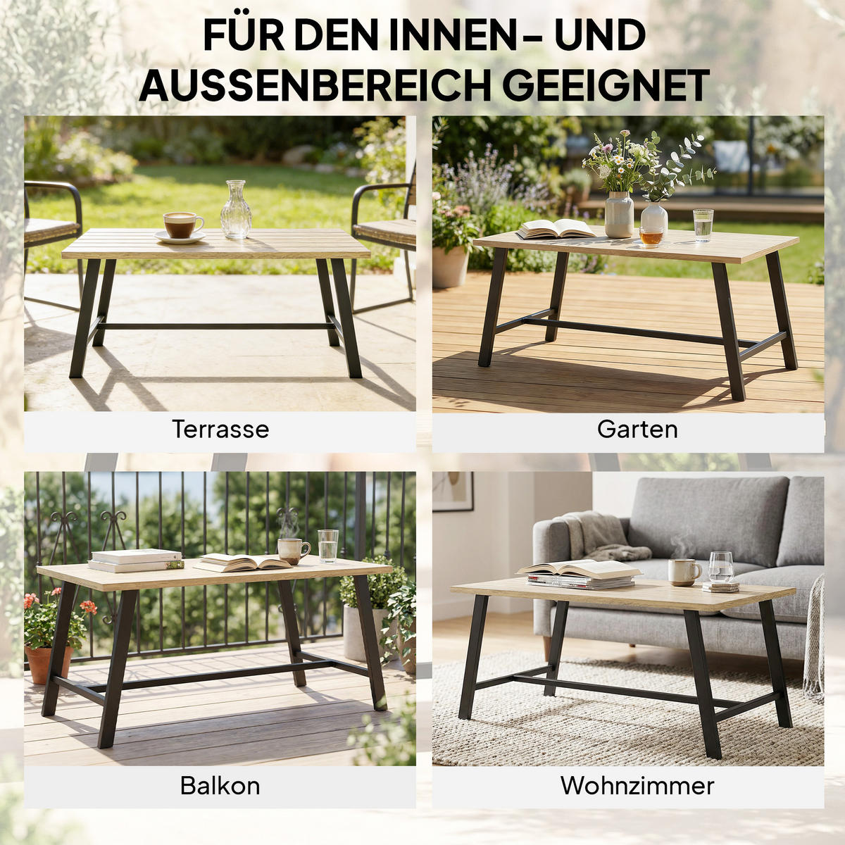 GARTENTISCH aus Metall Schwarz, Braun - Schwarz/Braun, Metall (100/55/45cm) - Outsunny