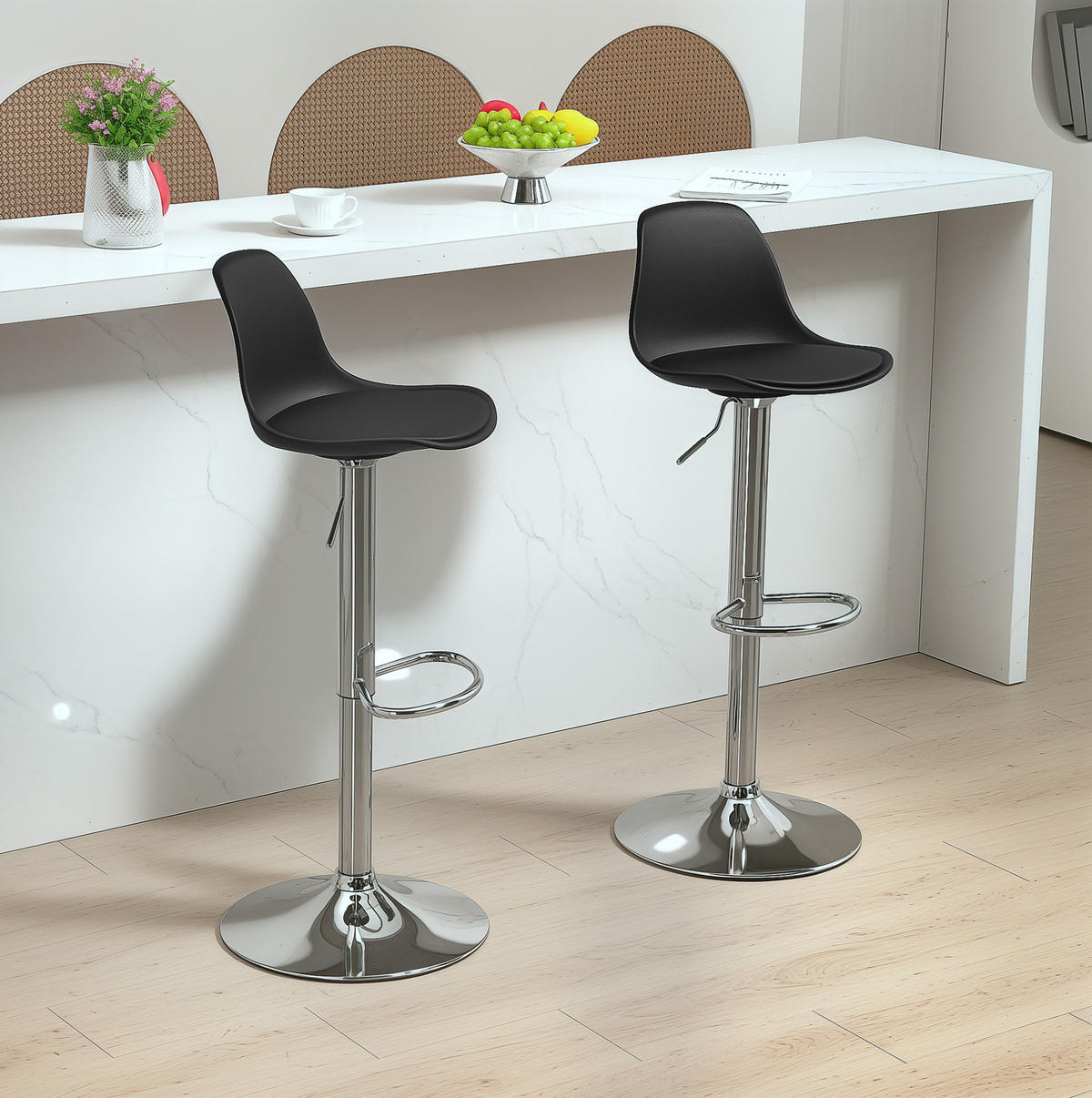 BARHOCKER 2er-Set Schwarz höhenverstellbar und drehbar - Schwarz, Metall (38/104/42cm) - MIVRAY