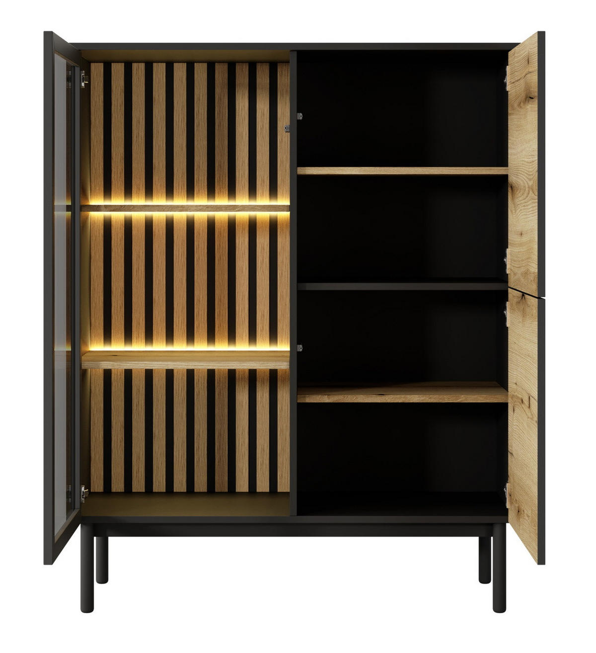 VITRINE 100 cm Jotare, 2 Türen, LED, Schwarz, Eiche Evoke - Schwarz, Holz (100/125/39cm) - Emporius
