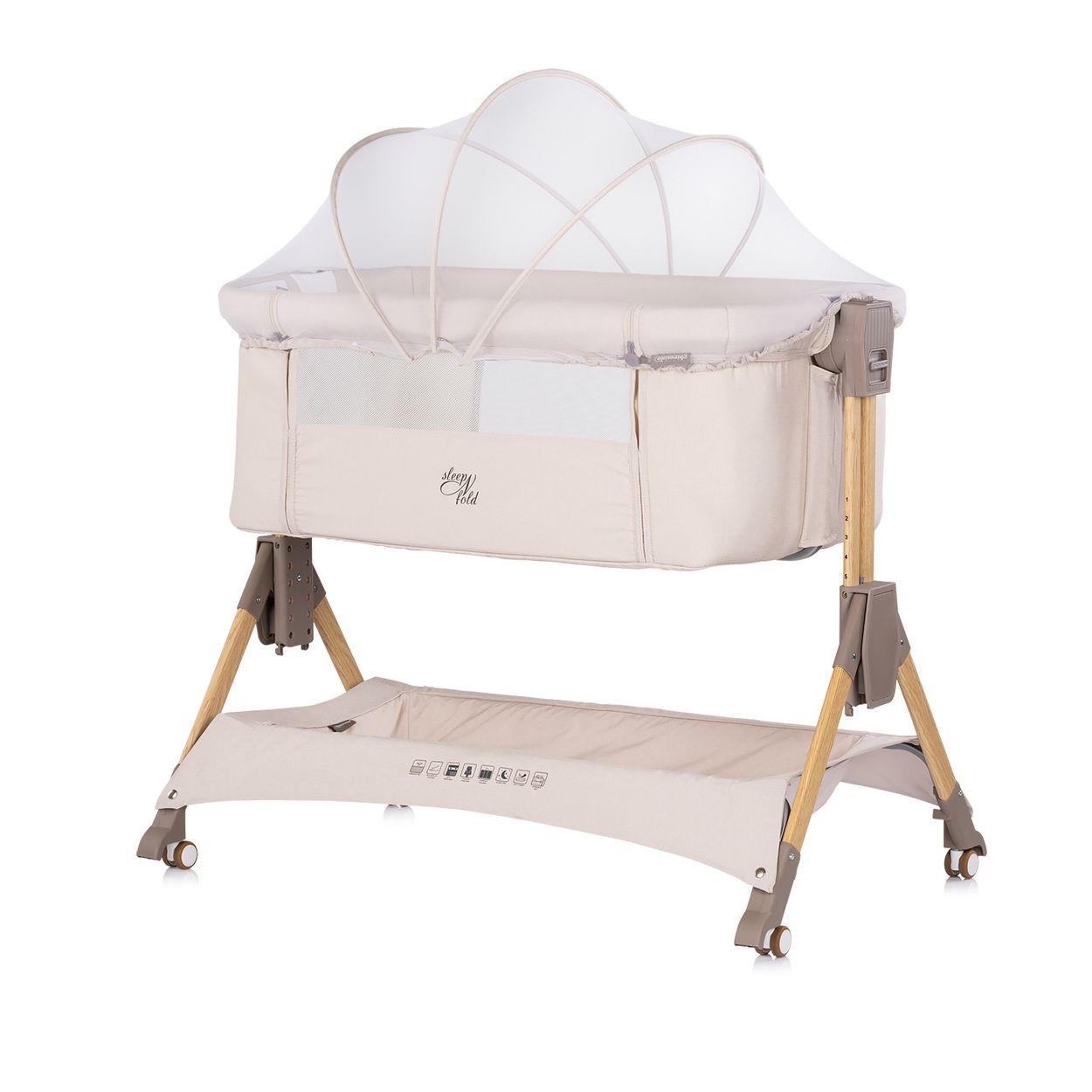 BEISTELLBETT Sleep´n Fold creme 98 x 66 cm, Schwingfunktion, Wickelauflage, Anti-Reflux, Moskitonetz - Beige, Metall (48/81cm) - Chipolino